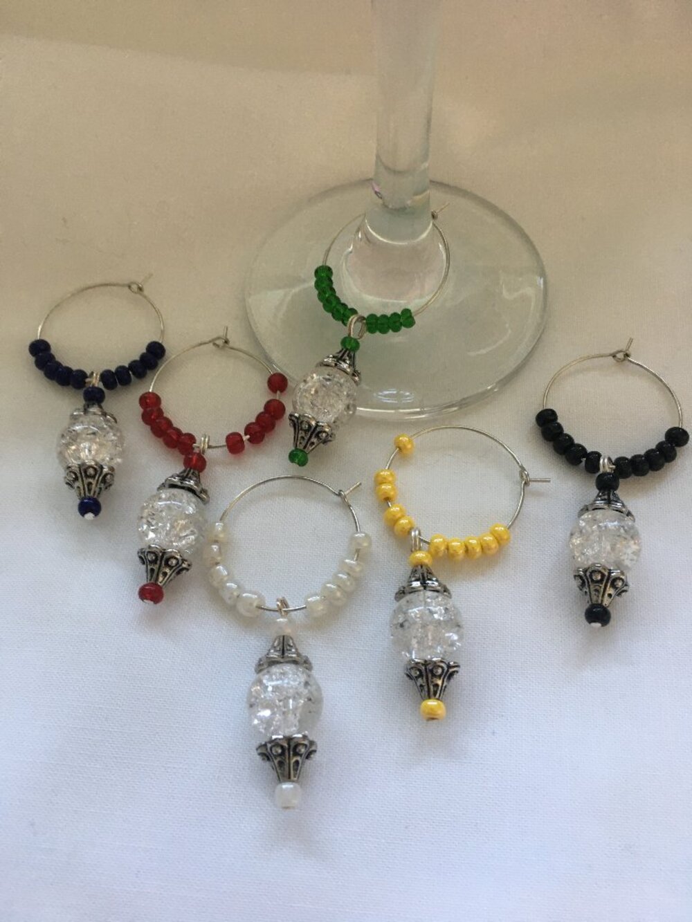 Handmade Beaded Drink Markers – Set of 6 • Wine Glass Charms • Colorful Party Ma